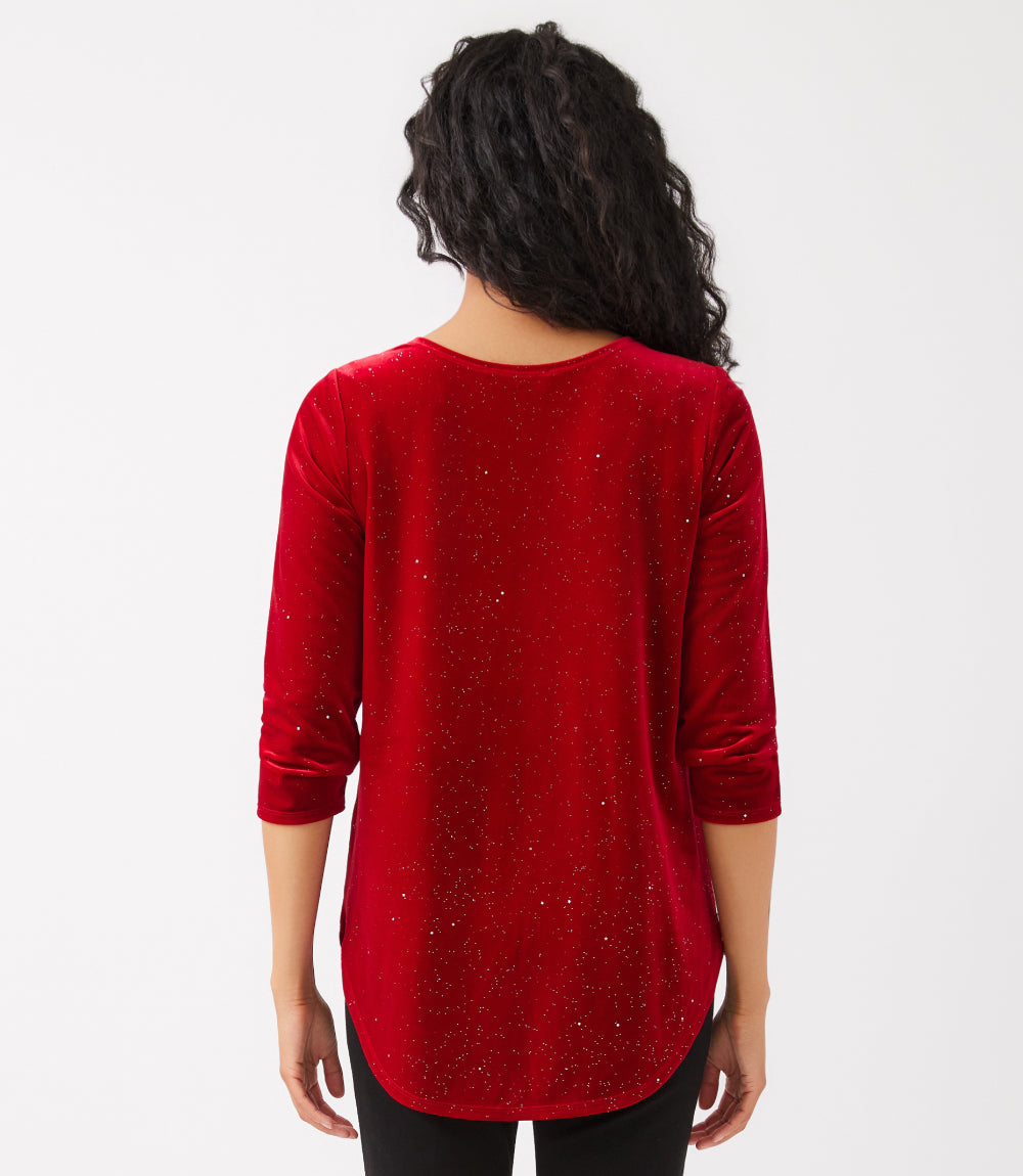 Velvet 3/4 Sleeve Sparkle Shirttail Top