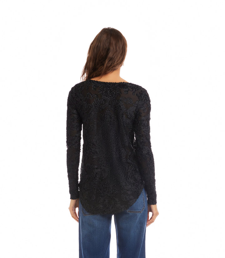 Long Sleeve Velvet Jacquard Shirttail Top