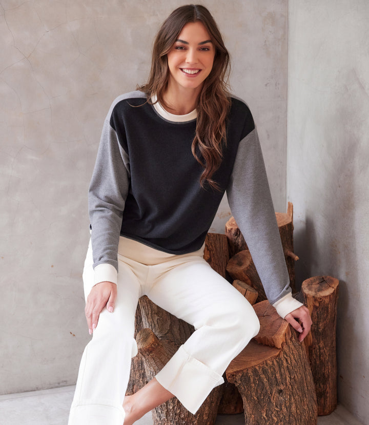 Long Sleeve Colorblock Crewneck Pullover Top