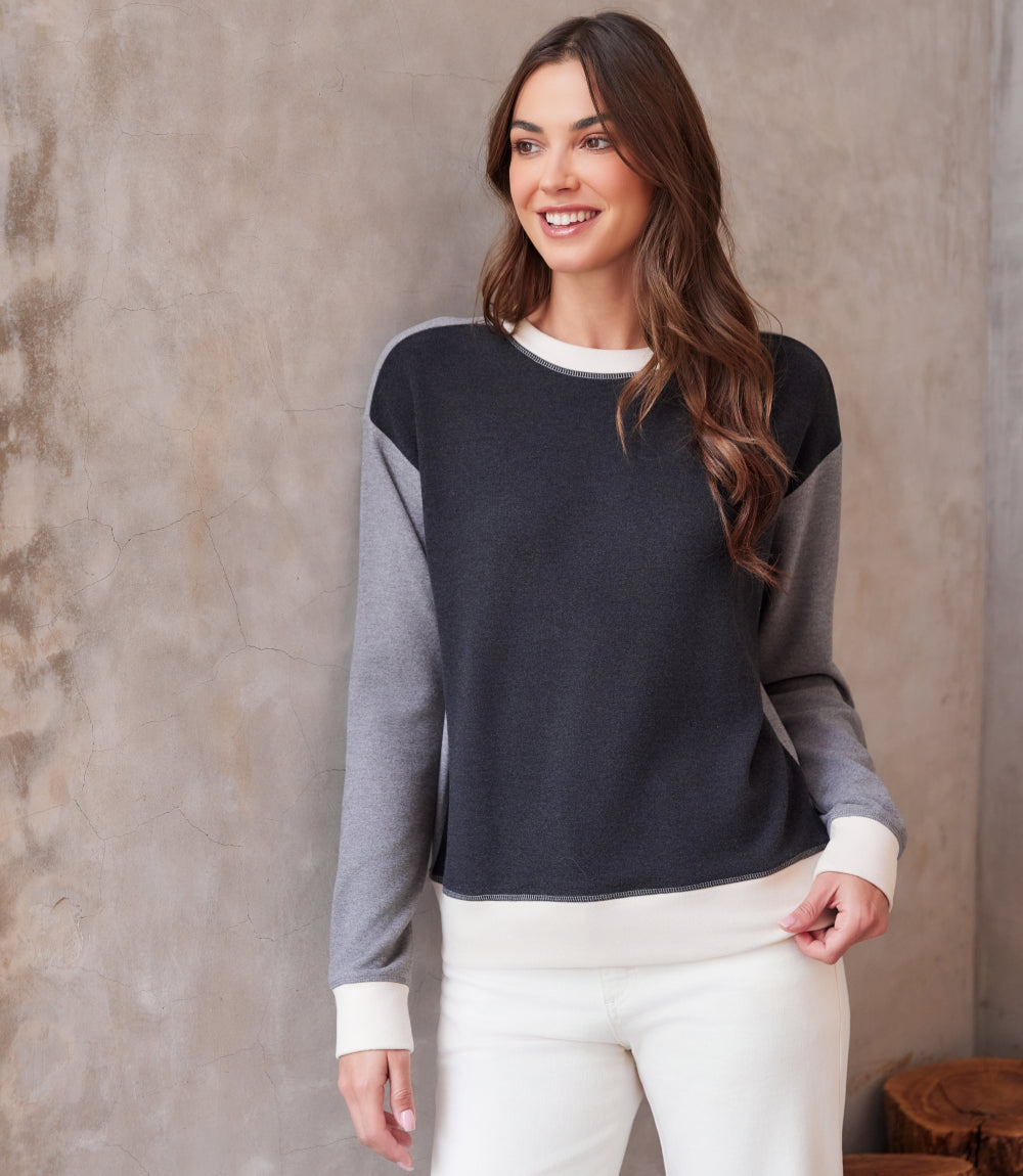 Long Sleeve Colorblock Crewneck Pullover Top