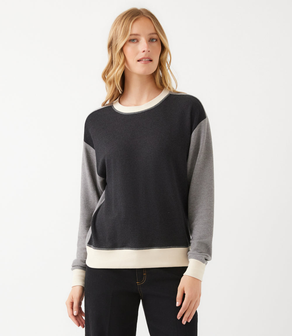 Long Sleeve Colorblock Crewneck Pullover Top