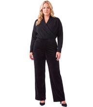 Plus Size Velvet Ribbed Full Length Wide-Leg Pants
