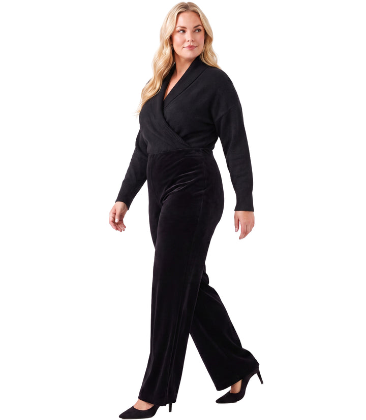 Plus Size Velvet Ribbed Full Length Wide-Leg Pants