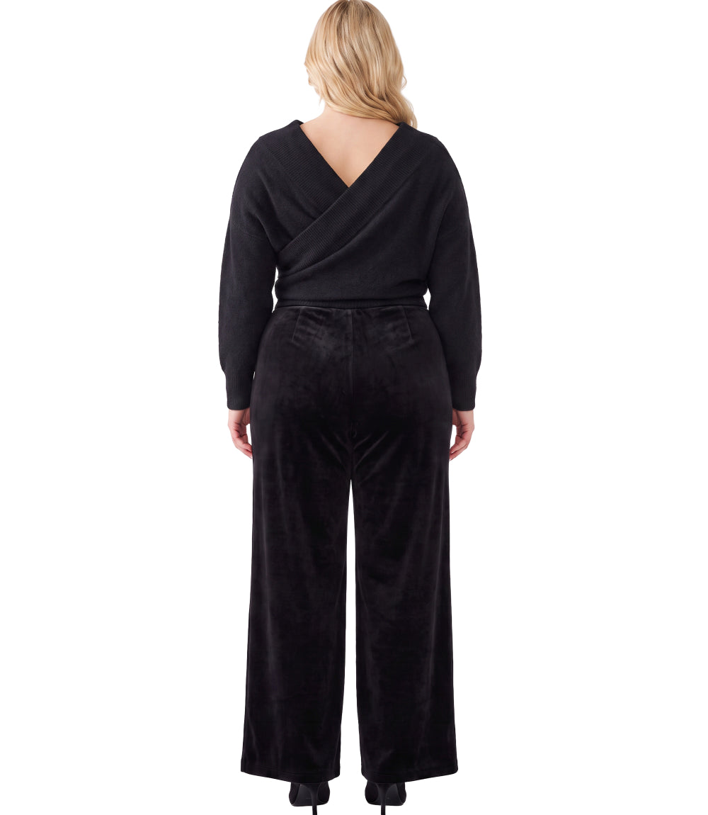Plus Size Velvet Ribbed Full Length Wide-Leg Pants
