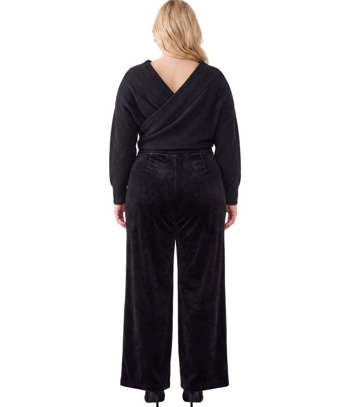 Plus Size Velvet Ribbed Full Length Wide-Leg Pants