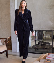 Petite Size Velvet Ribbed Full Length Wide-Leg Pants