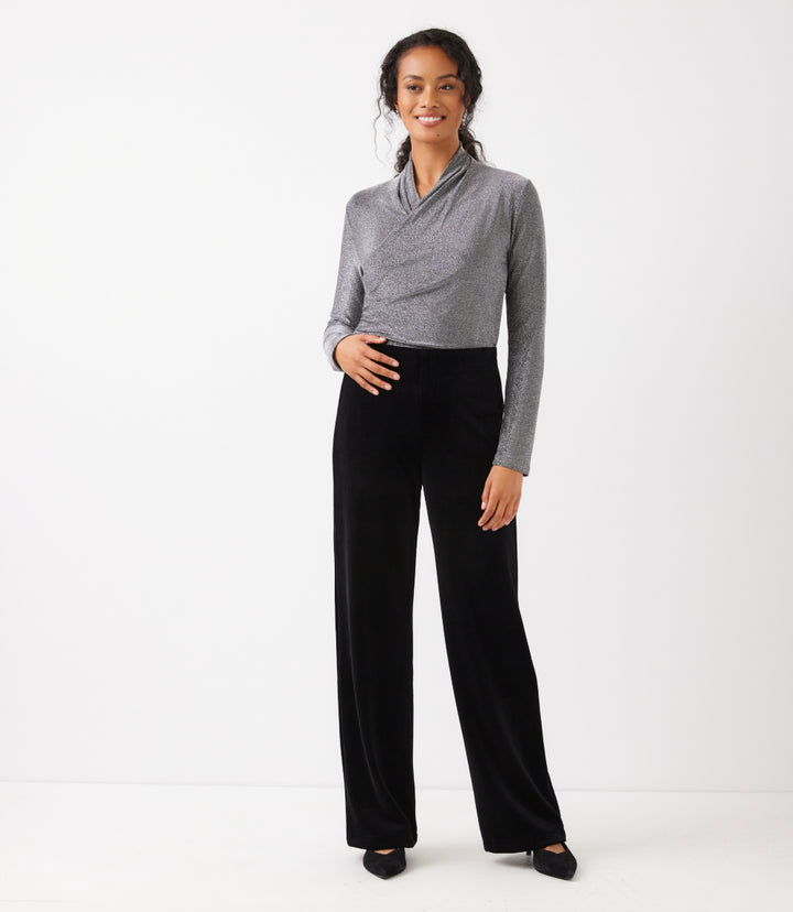 Velvet Ribbed Full Length Wide-Leg Pants