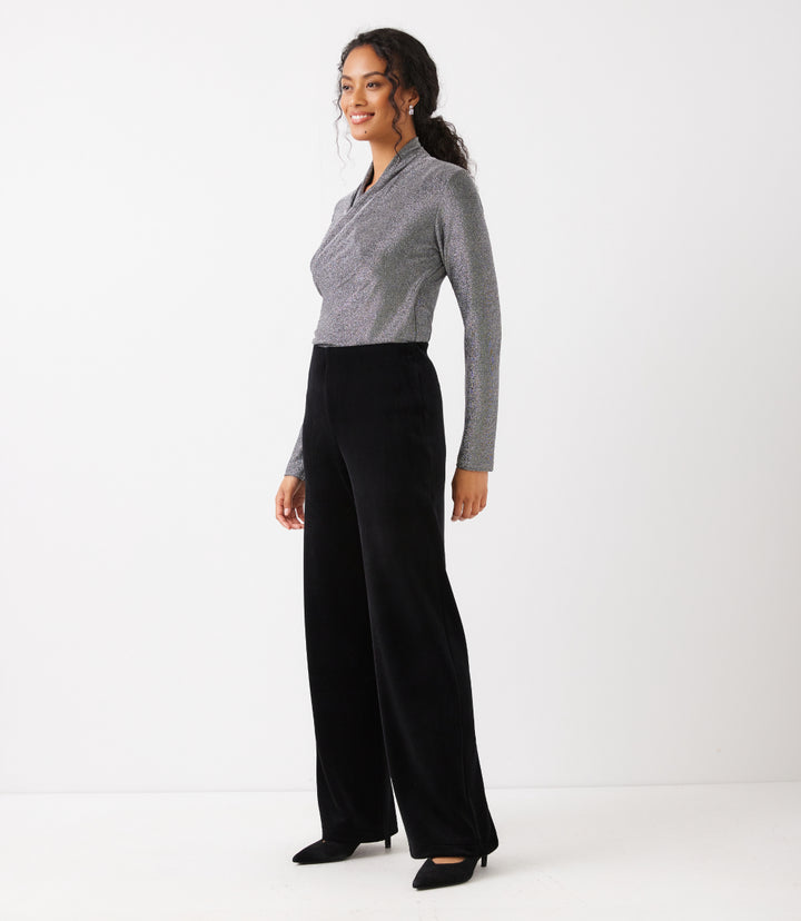 Velvet Ribbed Full Length Wide-Leg Pants