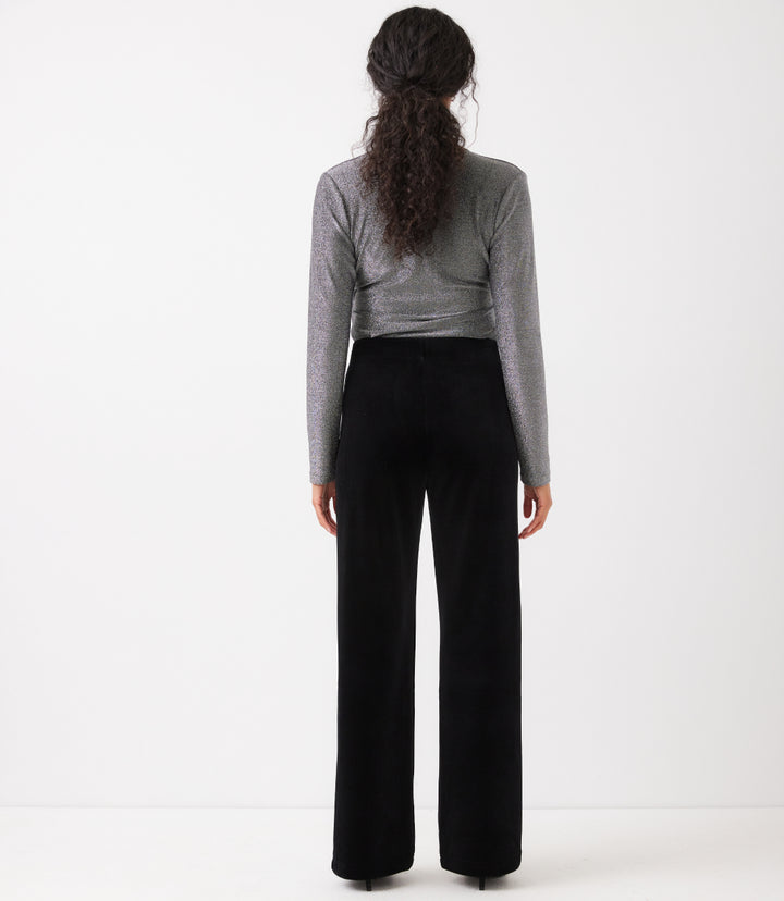 Velvet Ribbed Full Length Wide-Leg Pants