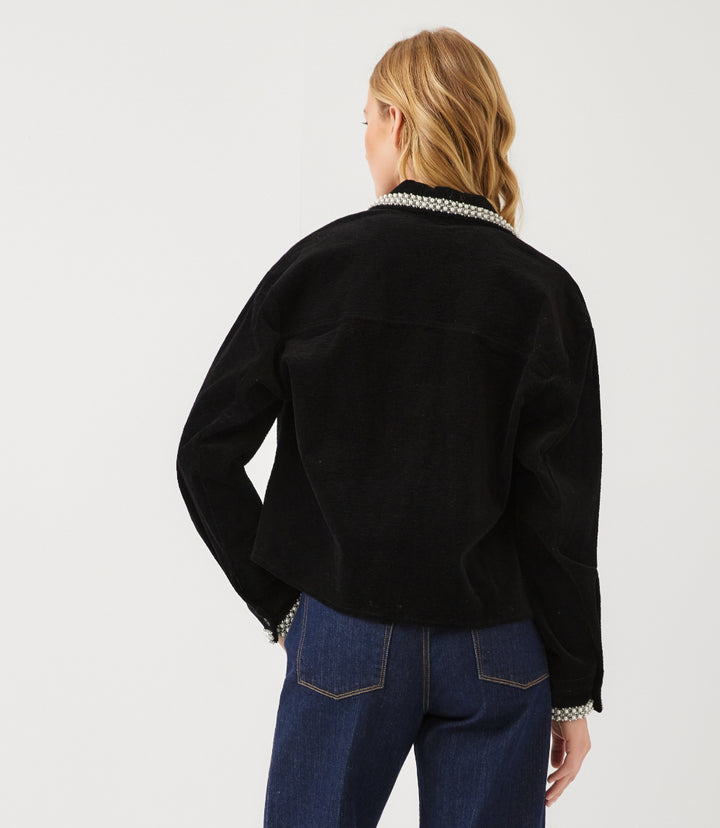 Long Sleeve Embellished Corduroy Button-Up Top