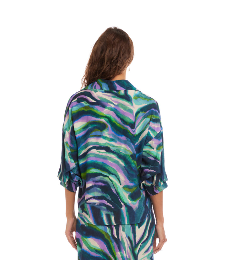 Lantern Sleeve Button-Front  Top