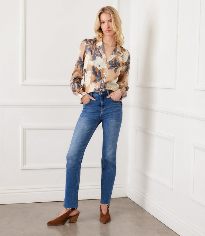 Long Sleeve Satin Button-Up Shirt