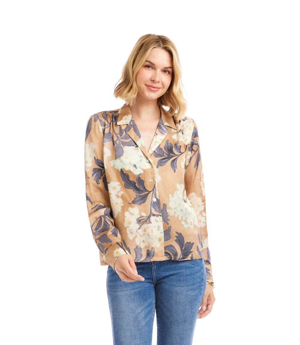 Long Sleeve Satin Button-Up Shirt