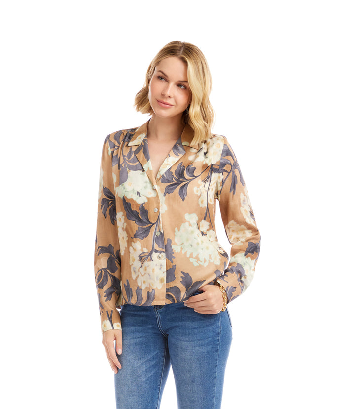 Long Sleeve Satin Button-Up Shirt