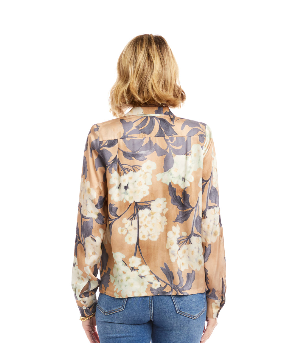 Long Sleeve Satin Button-Up Shirt