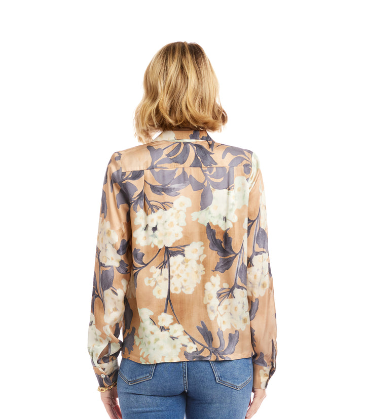 Long Sleeve Satin Button-Up Shirt