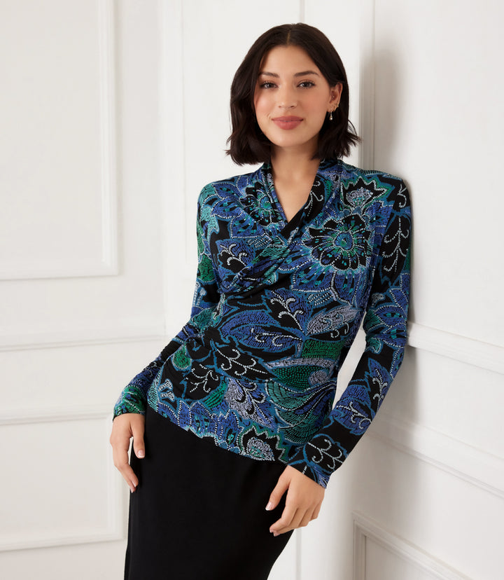 Long Sleeve Drape Front Crossover Top