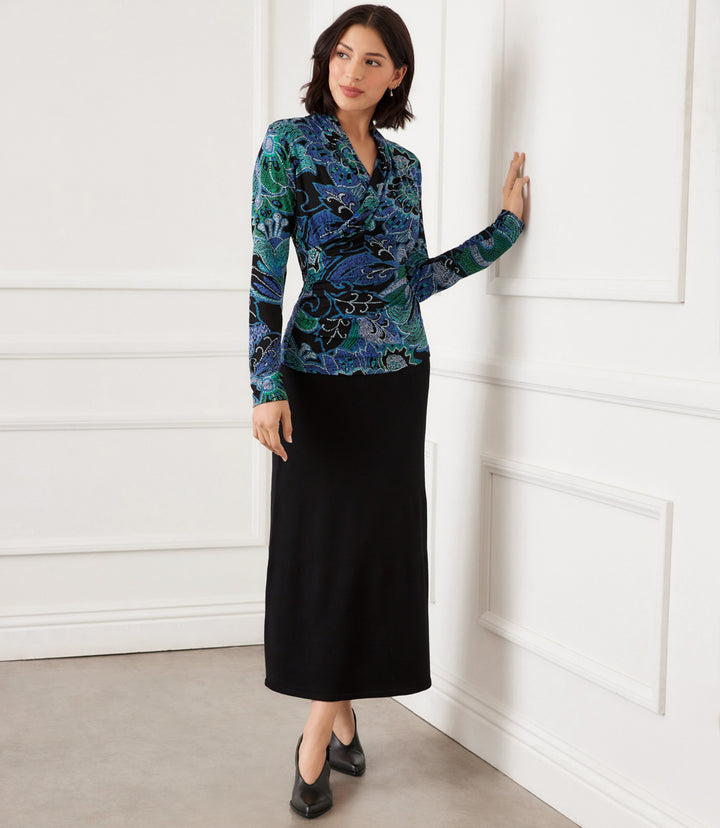 Long Sleeve Drape Front Crossover Top