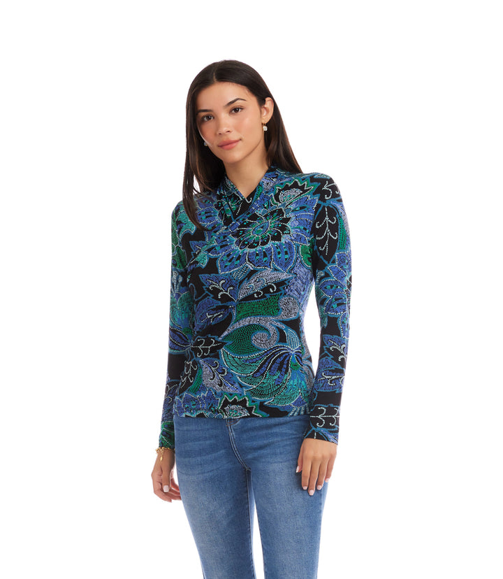 Long Sleeve Drape Front Crossover Top