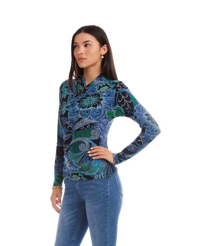 Long Sleeve Drape Front Crossover Top