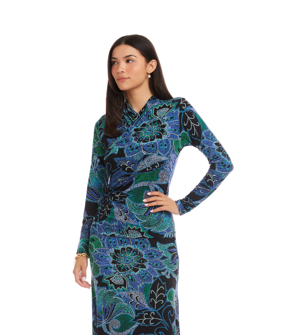 Long Sleeve Drape Front Crossover Top