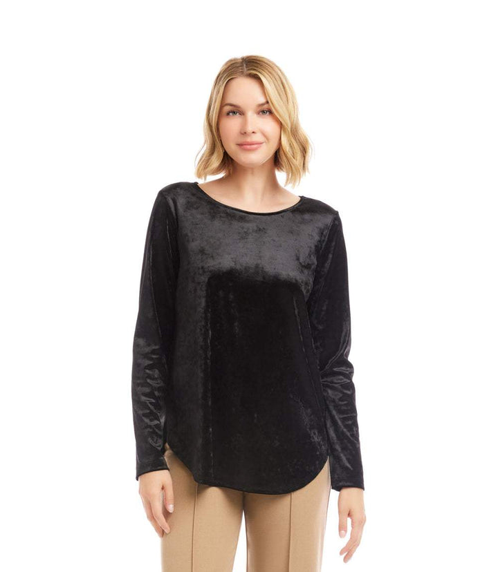 Long Sleeve Crushed Velvet Shirttail Top