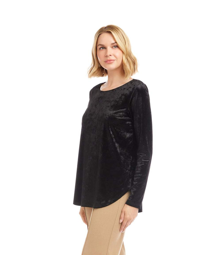 Long Sleeve Crushed Velvet Shirttail Top