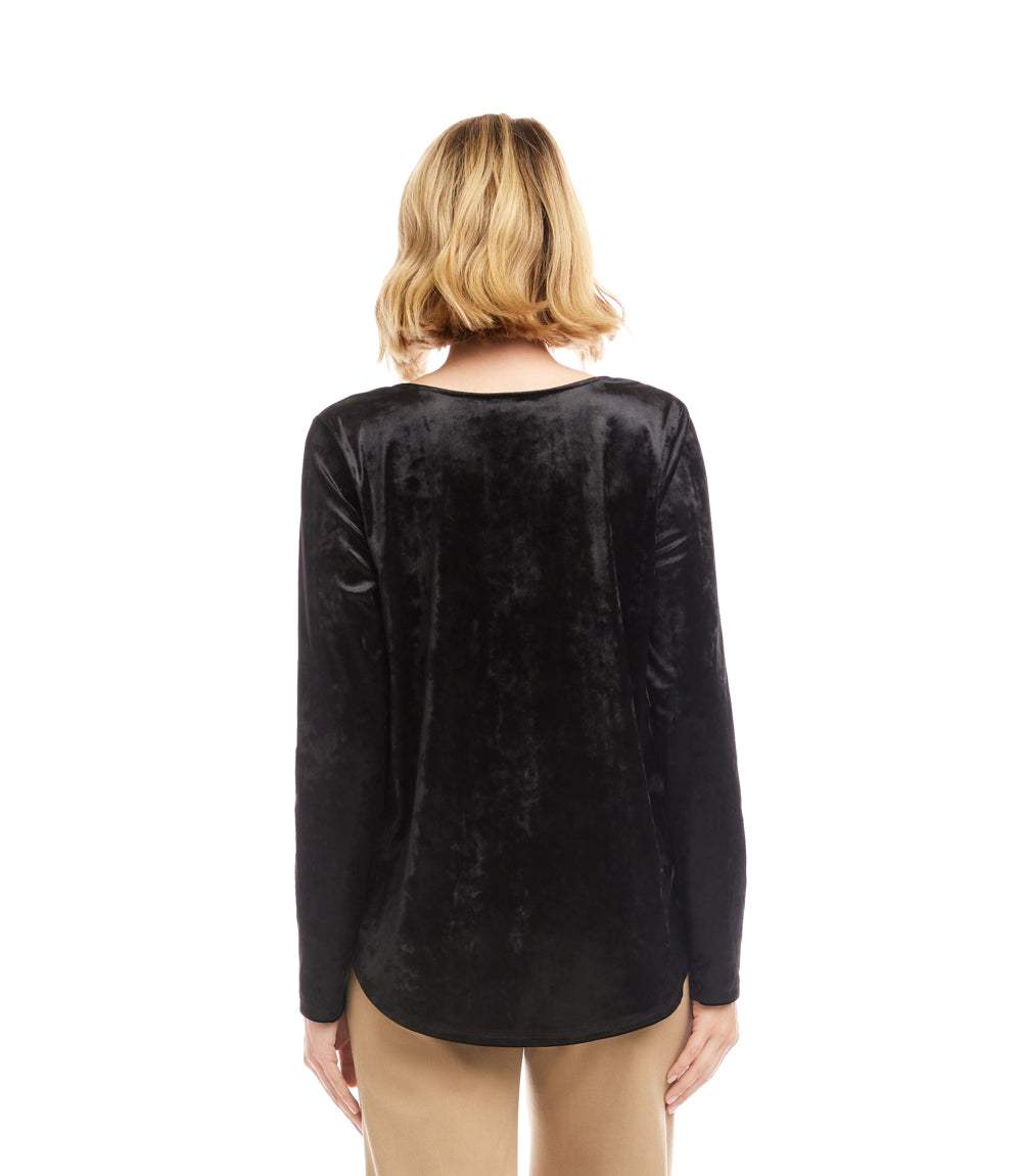 Long Sleeve Crushed Velvet Shirttail Top