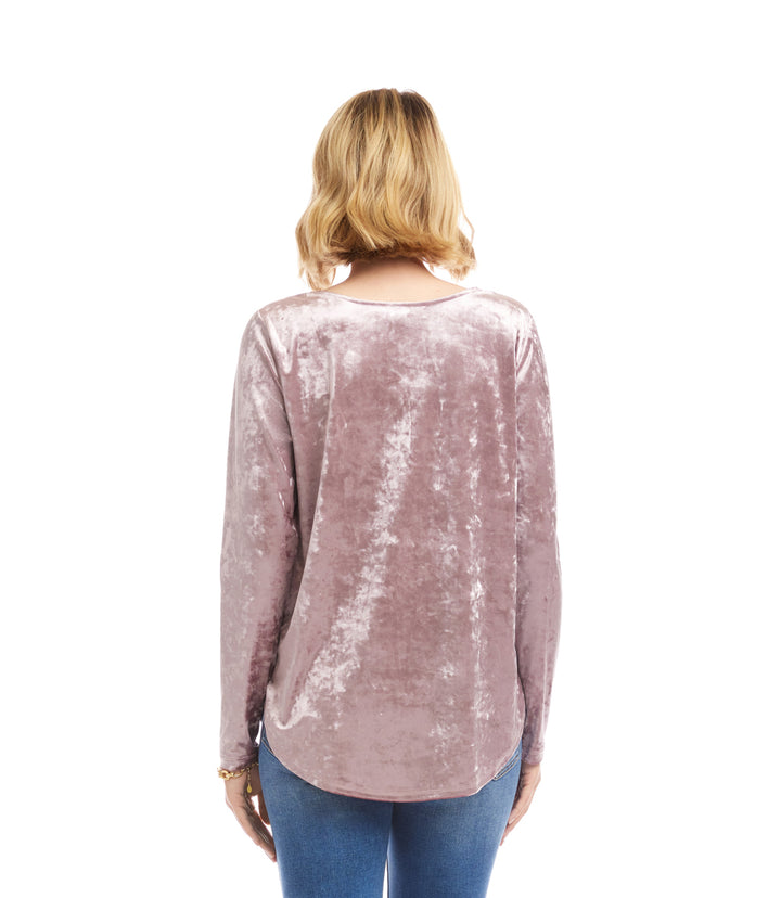 Long Sleeve Crushed Velvet Shirttail Top