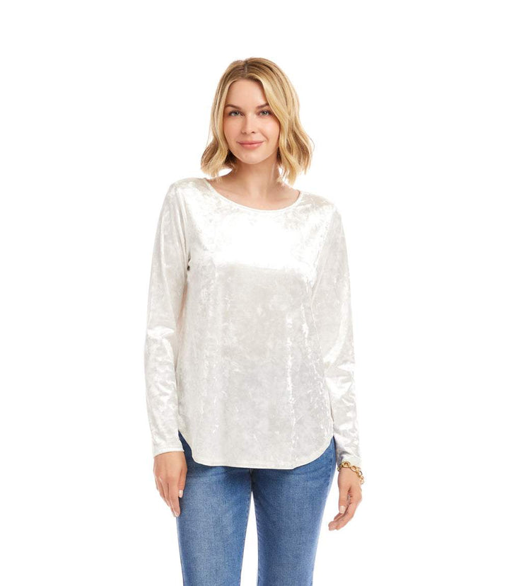Long Sleeve Crushed Velvet Shirttail Top
