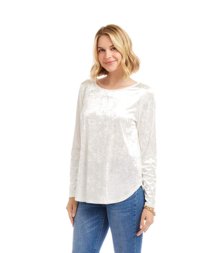 Long Sleeve Crushed Velvet Shirttail Top