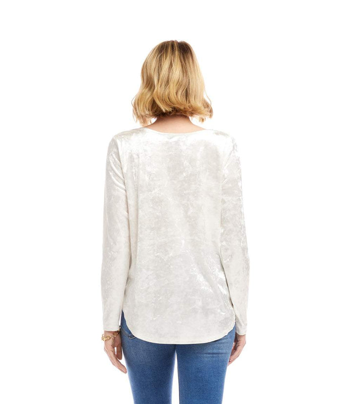 Long Sleeve Crushed Velvet Shirttail Top