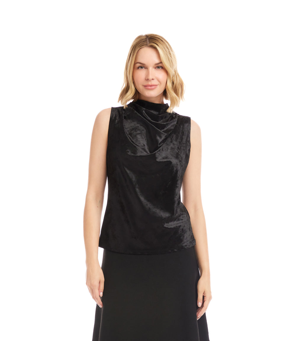 Sleeveless Crushed Velvet Drape Front Top
