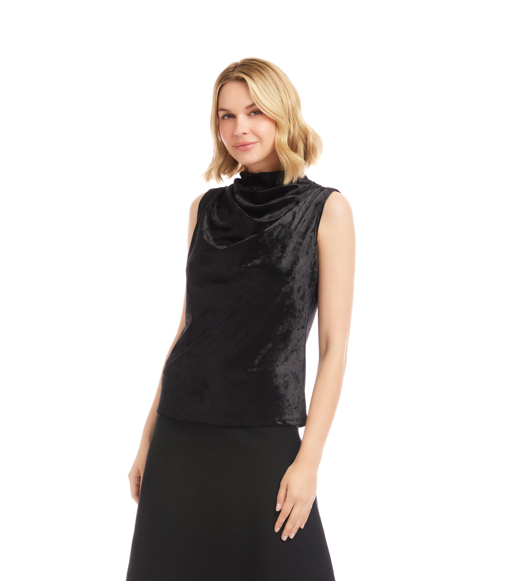 Sleeveless Crushed Velvet Drape Front Top