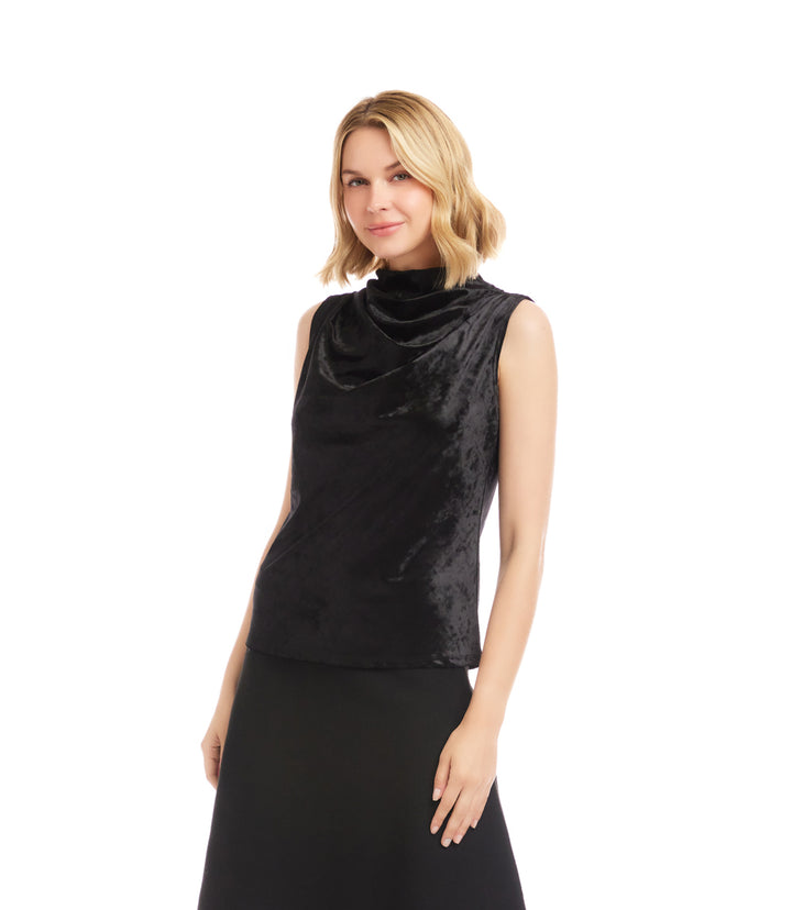Sleeveless Crushed Velvet Drape Front Top