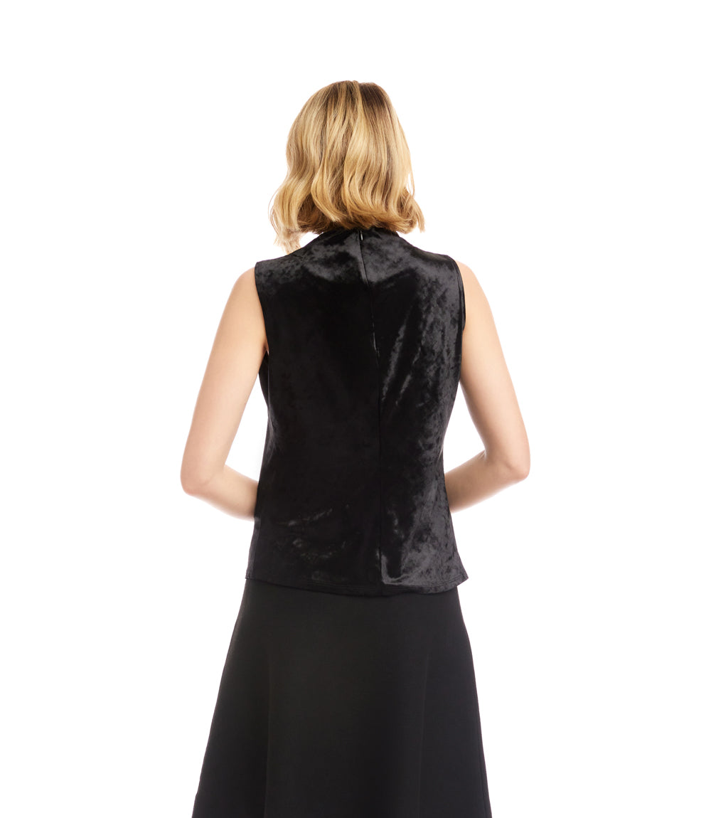 Sleeveless Crushed Velvet Drape Front Top