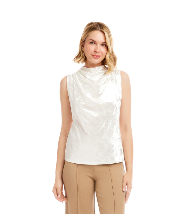 Sleeveless Crushed Velvet Drape Front Top