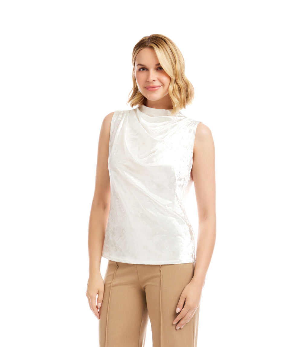 Sleeveless Crushed Velvet Drape Front Top