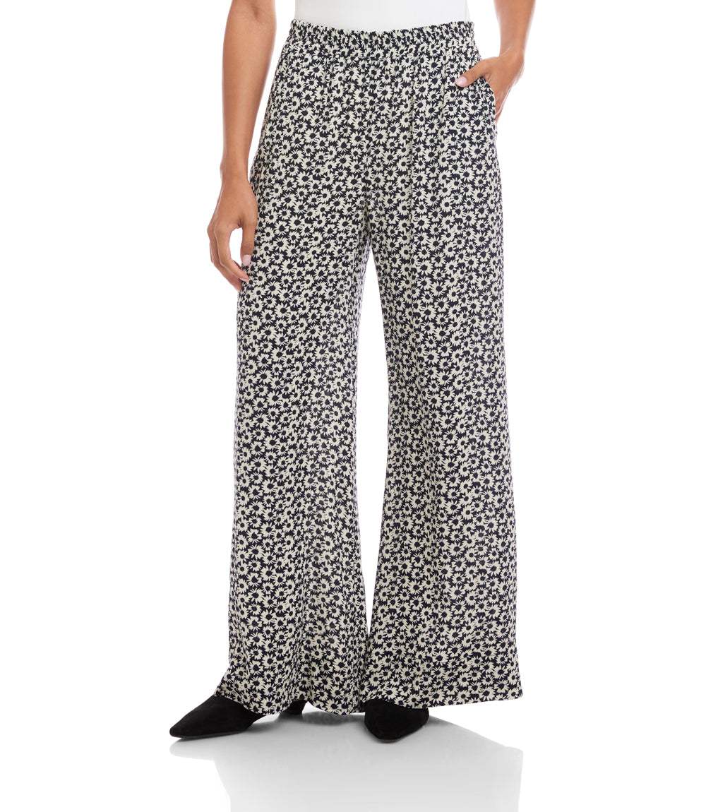 Wide-Leg Pants - Breezy, Lightweight, Floral Print for Casual