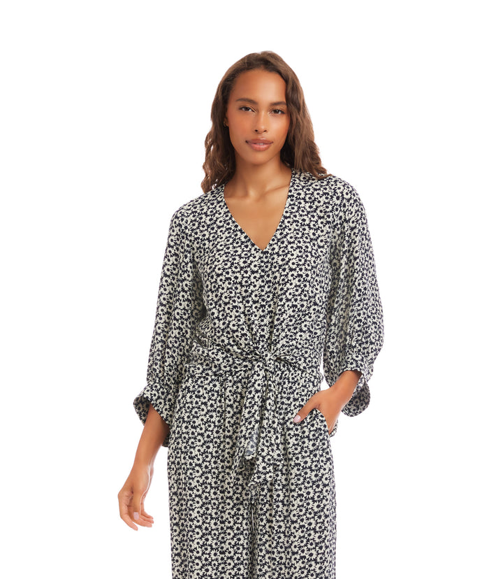 Blouson Sleeve Tie-Front Top