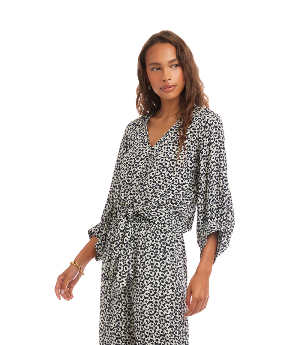 Blouson Sleeve Tie-Front Top