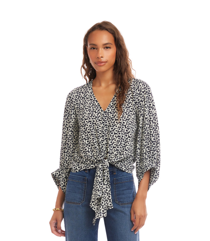 Blouson Sleeve Tie-Front Top