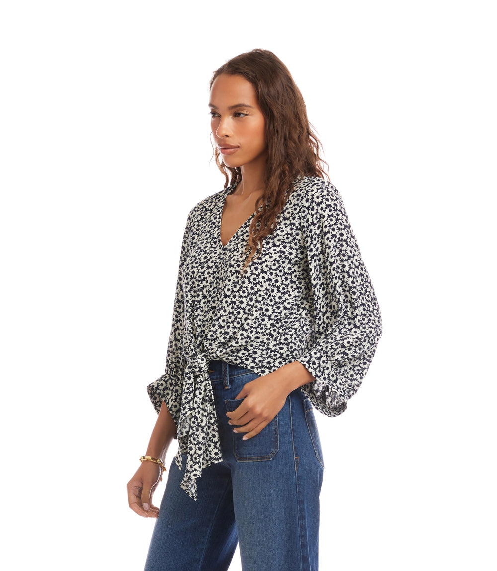 Blouson Sleeve Tie-Front Top
