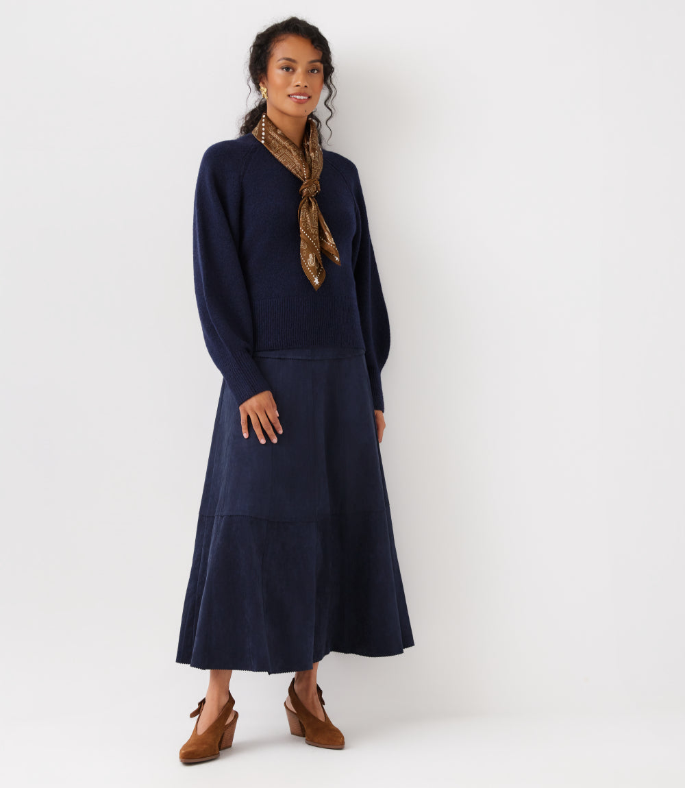 Tiered Faux Suede Midi Skirt