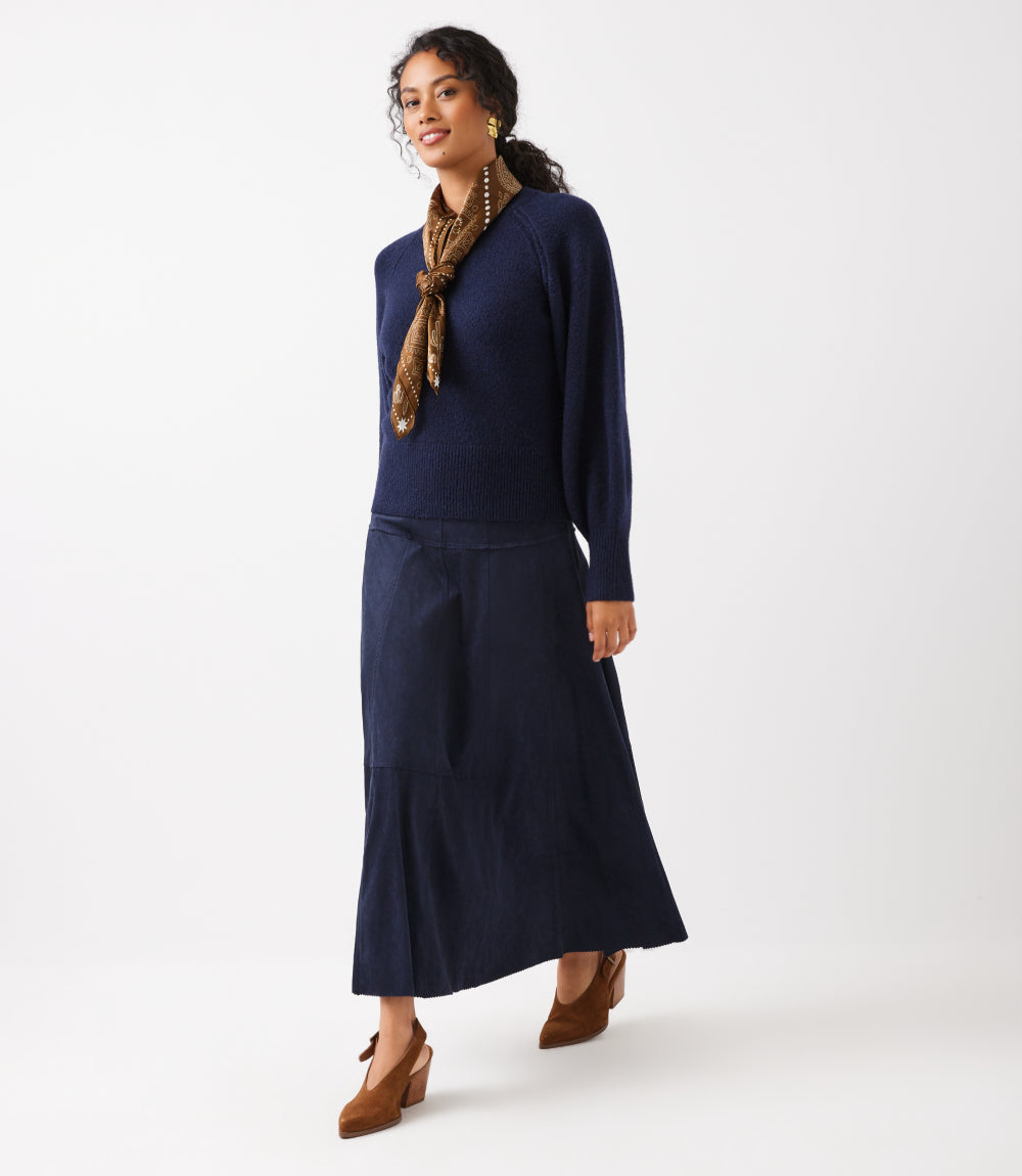 Tiered Faux Suede Midi Skirt