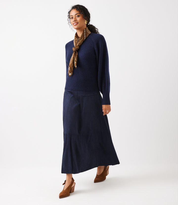 Tiered Faux Suede Midi Skirt