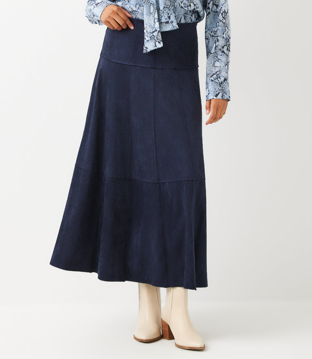 Tiered Faux Suede Midi Skirt