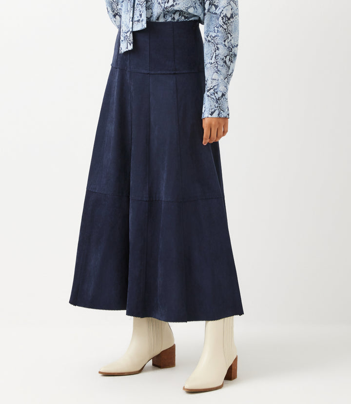 Tiered Faux Suede Midi Skirt