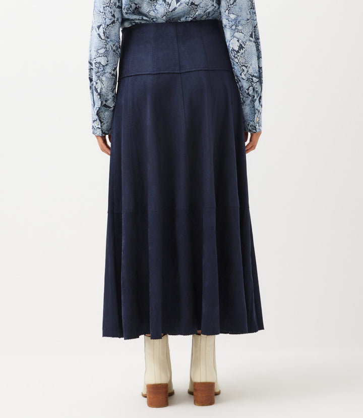 Tiered Faux Suede Midi Skirt