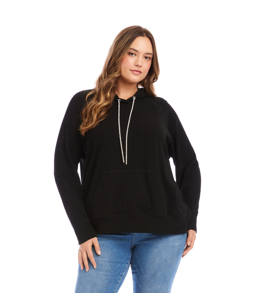 Plus Size Rhinestone Drawstring Hoodie Sweatshirt